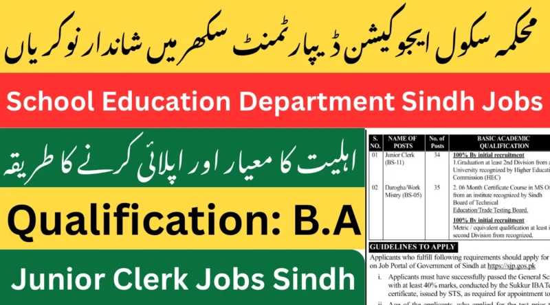 School Education & Literacy Department Sindh Jobs 2026